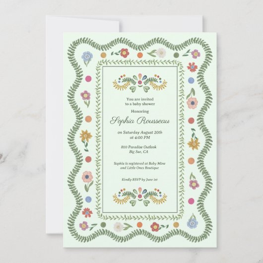 Cottagecore groene babyshower kaart (Voorkant)