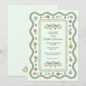 Cottagecore groene babyshower kaart (Voorkant / Achterkant)
