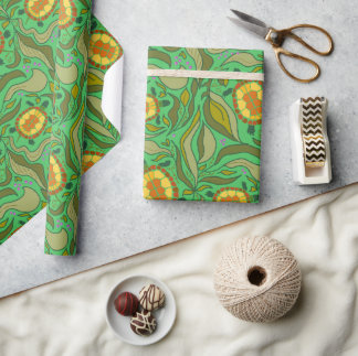 Cottagecore groene naadloos patroon schildpadden cadeaupapier