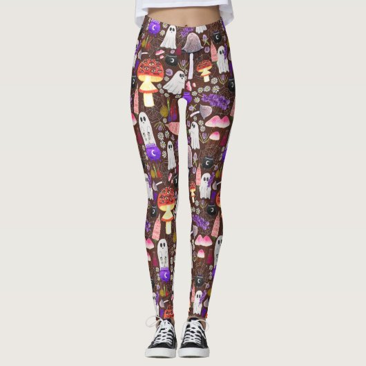 Cottagecore Halloween Ghouls Donker Leggings (Voorkant)