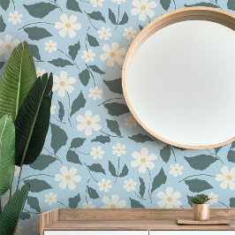 Cottagecore Hemelblauw & Witte Madeliefjes Bloemen Behang