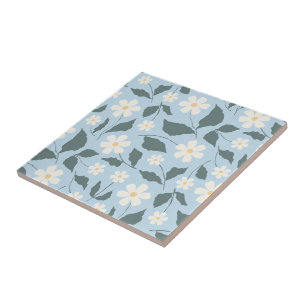 Cottagecore Hemelblauw & Witte Madeliefjes Bloemmo Tegeltje