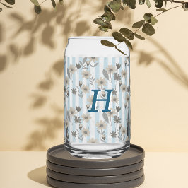 Cottagecore Herfst Floral Stripes Custom Monogram Blikvorm Glas
