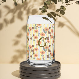 Cottagecore Herfst Floral Stripes Custom Monogram Blikvorm Glas