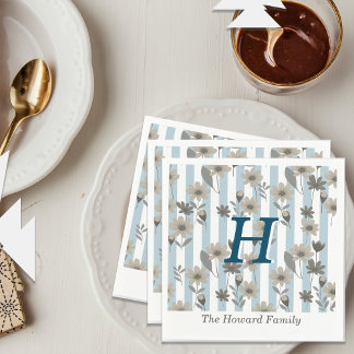 Cottagecore Herfst Floral Stripes Custom Monogram Servet