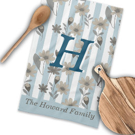 Cottagecore Herfst Floral Stripes Custom Monogram Theedoek