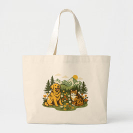 Cottagecore Hond en Kat Beste Vrienden Wilde Bloem Grote Tote Bag