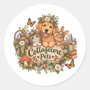 Cottagecore Huisdieren – Whimsical Bloemendierentu Ronde Sticker