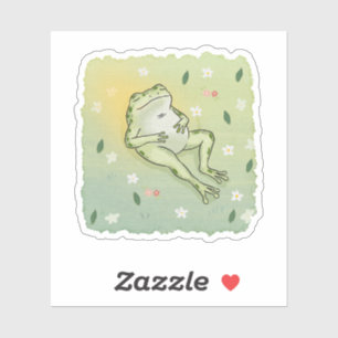 Cottagecore Illustratie van Ontspannen Kikker Sticker