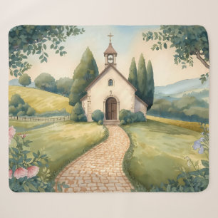 Cottagecore Kapel Pad Pastel Landschap Sherpa Deken