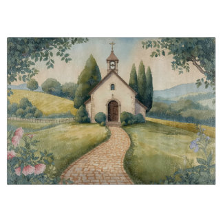 Cottagecore Kapel Pad Pastel Landschap Snijplank