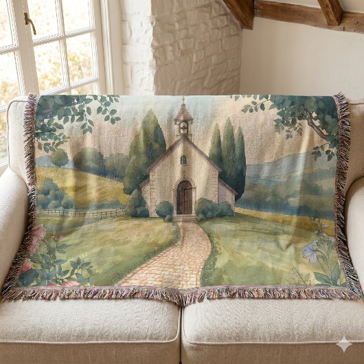 Cottagecore Kapel Pad Pastellandschap Deken