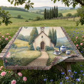 Cottagecore Kapel Pad Pastellandschap Deken