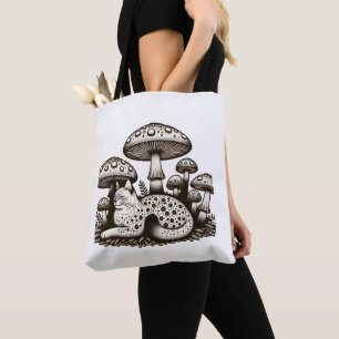 Cottagecore Kat met champignons Tote Bag