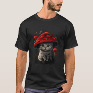 Cottagecore Katten Esthetische Kat Rode Paddestoel T-shirt