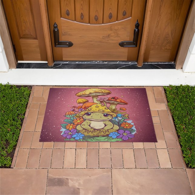 Cottagecore Kikker Bloemen Paddenstoelen Deurmat (Buiten)