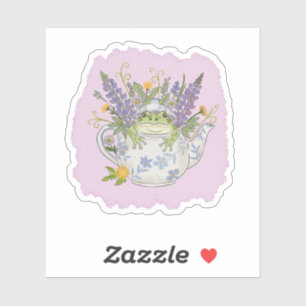 Cottagecore Kikker in Theepot Illustratie Sticker