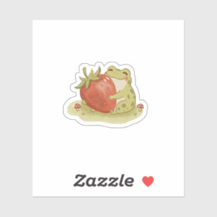 Cottagecore Kikker Knuffelende Aardbei Illustratie Sticker