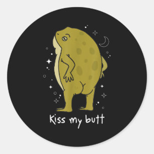 Cottagecore Kikker Kunst Kus Mijn Kont Grappige Ki Ronde Sticker