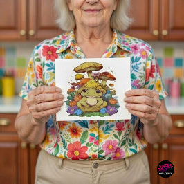 Cottagecore Kikker met Bloemen en Paddenstoelen Briefkaart