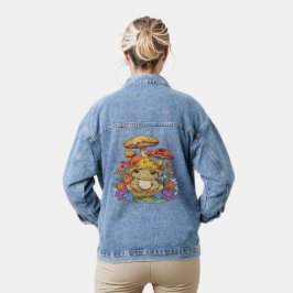 Cottagecore Kikker met Bloemen en Paddenstoelen Denim Jacket