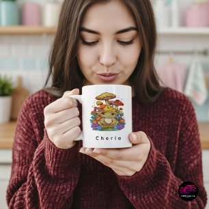 Cottagecore Kikker met Bloemen en Paddenstoelen Koffiemok