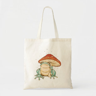 Cottagecore kikker met paddenstoel tote bag
