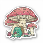 Cottagecore kikker met paddestoelhuis sticker (Voorkant)