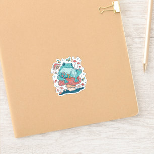 Cottagecore kikker op paddenstoel huis sticker