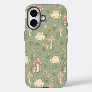 Cottagecore Kikker & Paddenstoel Weiland Patroon T iPhone 16 Hoesje