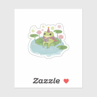 Cottagecore Kikker Tovenaar Leest Boek Kunstprint Sticker