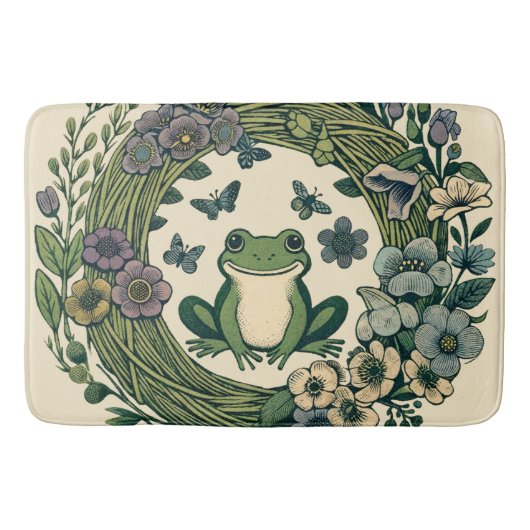 Cottagecore Kikker Wildbloemen Badmat (Voorkant)