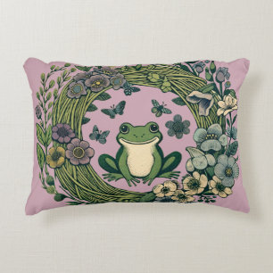 Cottagecore Kikker Wilde Bloemen Accent Kussen