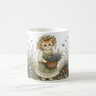 Cottagecore Kitten Lavender Garden Art Koffiemok