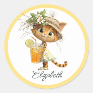 Cottagecore Kitten Limonade Baby Shower Ronde Sticker