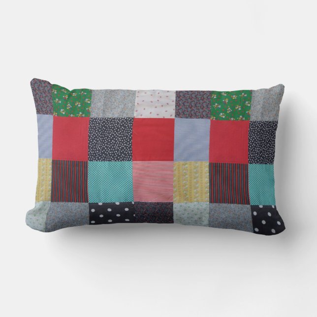 cottagecore kleurrijke vierkanten van patchwork kussen (Voorkant)