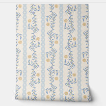 Cottagecore Klimmende Bloemstrepen Blauw & Wit