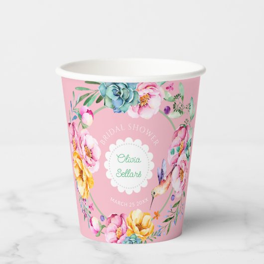 Cottagecore Kolibrie Bruidsshower Papieren Bekers (Voorkant)