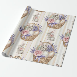 Cottagecore Konijnenmand Bloemrijke Pasen Lente Cadeaupapier