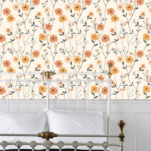 Cottagecore Koraal Bloemen Behang