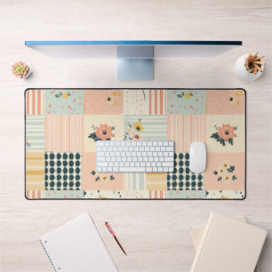 Cottagecore Koraal Pastel Bloemenpatchworkdeken Bureaumat