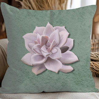 Cottagecore Lavendel Echeveria handgetekend Kussen