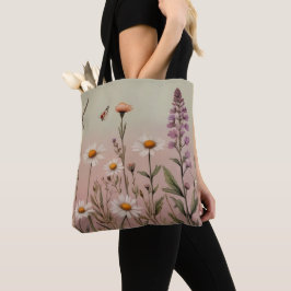 Cottagecore Lavender and Daisy Floral Botanical Tote Bag