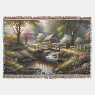 Cottagecore Lente Brug Cottage Scene Deken