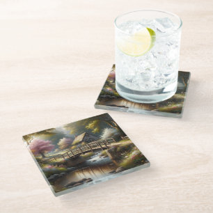 Cottagecore Lente Brug Cottage Scene Glazen Onderzetter