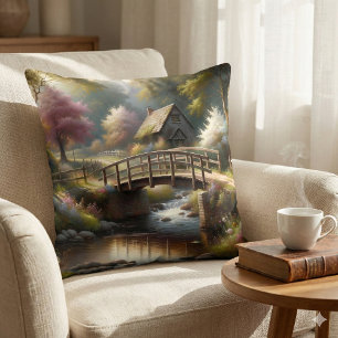 Cottagecore Lente Brug Cottage Scene Kussen