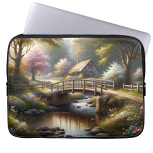 Cottagecore Lente Brug Cottage Scene Laptop Sleeve
