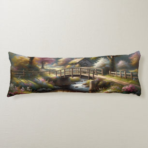 Cottagecore Lente Brug Cottage Scene Lichaamskussen