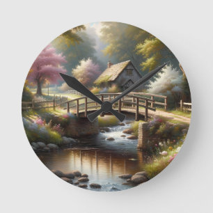 Cottagecore Lente Brug Cottage Scene Ronde Klok