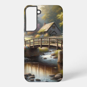 Cottagecore Lente Brug Cottage Scene Samsung Galaxy Hoesje